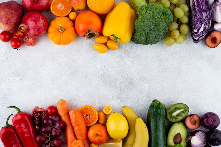 Foto gratuito cuadro de frutas y verduras de arriba