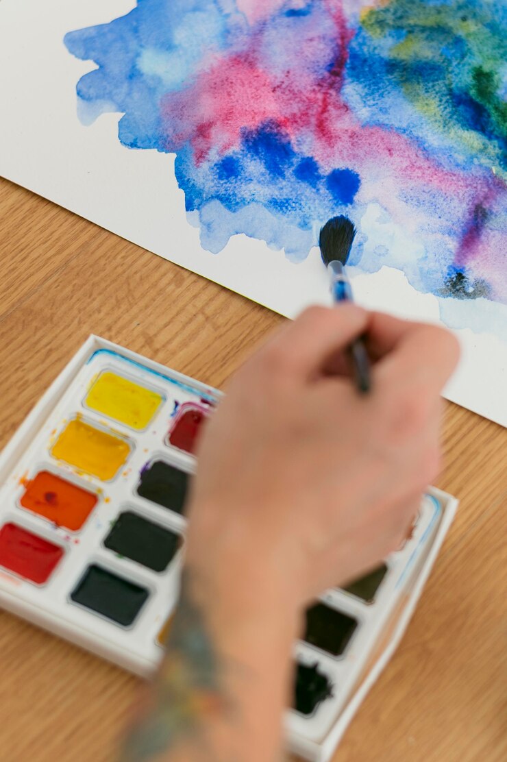 Foto gratuito cuadro de paleta de colores de alta vista y pintura