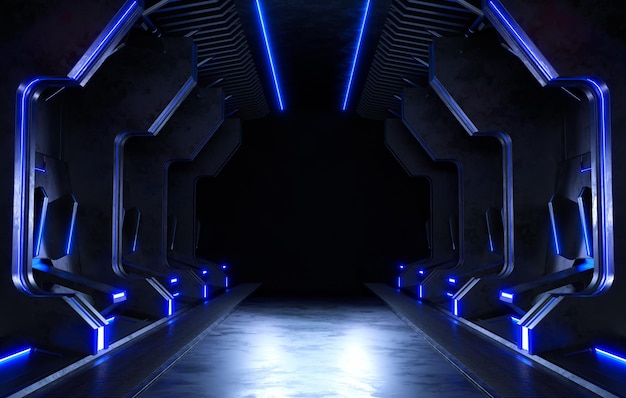 Cuarto oscuro vacío, Fondo de ciencia ficción futurista moderno. Ilustración 3D