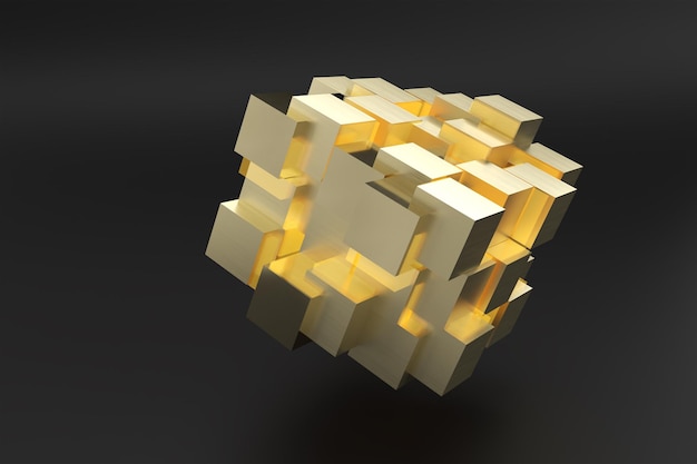 Cubos de oro 3d abstractos. Diseño de fondo de renderizado 3D.