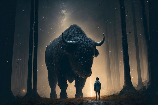 Foto gratuita cuento de fantasía infantil con bisonte.