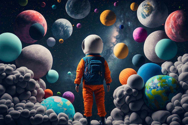 Cuento de fantasía infantil con planetas y espacio.