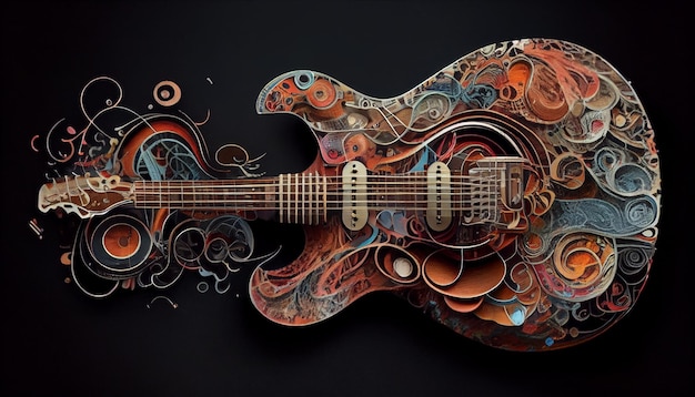 Las cuerdas de guitarra inspiran una ilustración de fondo musical abstracta generada por IA