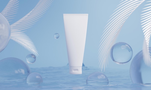 Cuidado de la piel suero crema loción botella cosmética renderizado 3d ilustración maqueta tratamiento de spa médico embalaje del producto Foto Premium 