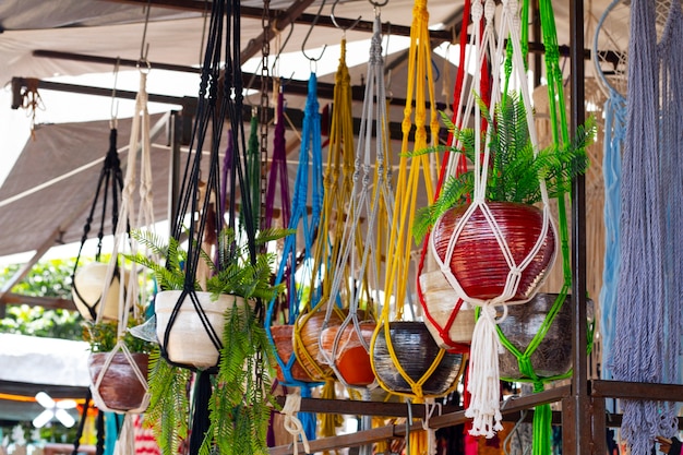 Cultura mexicana con plantas en macetas colgando