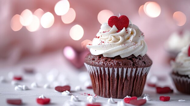 Cupcake de chocolate con crema blanca sobre fondo blanco.