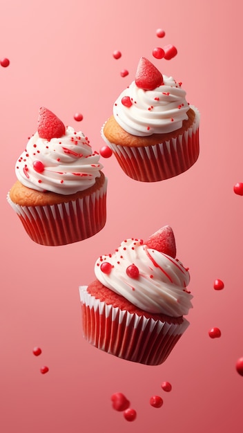 Cupcake rojo delicioso flotante