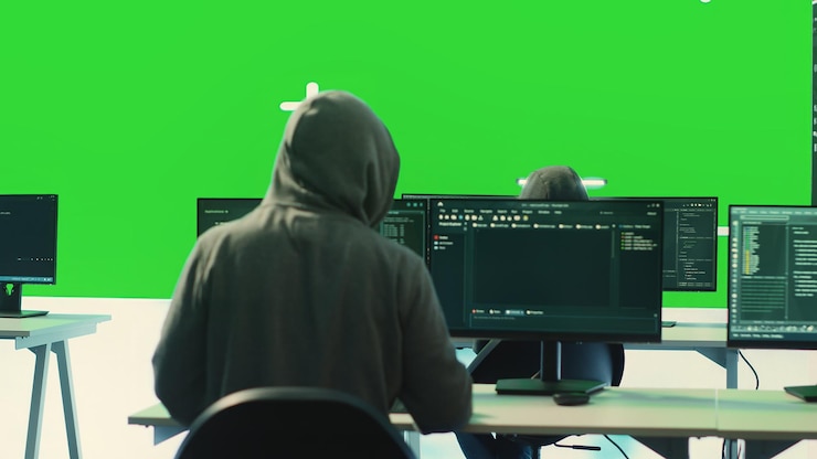 Photo Gratis cyber security experts working with mockup layout on a big screen