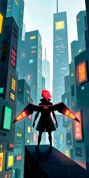 Cyberpunk hero in a neon city
