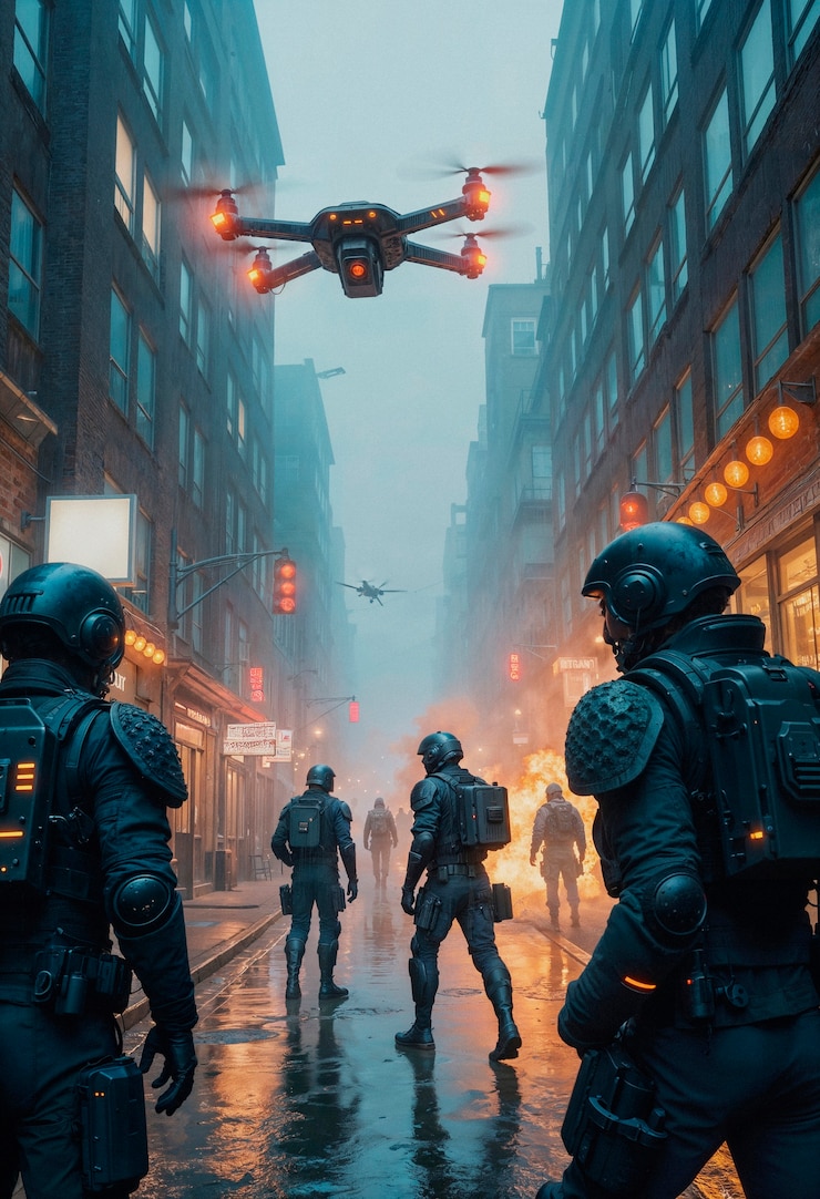 Foto gratuito cyberpunk police patrol in a futuristic city