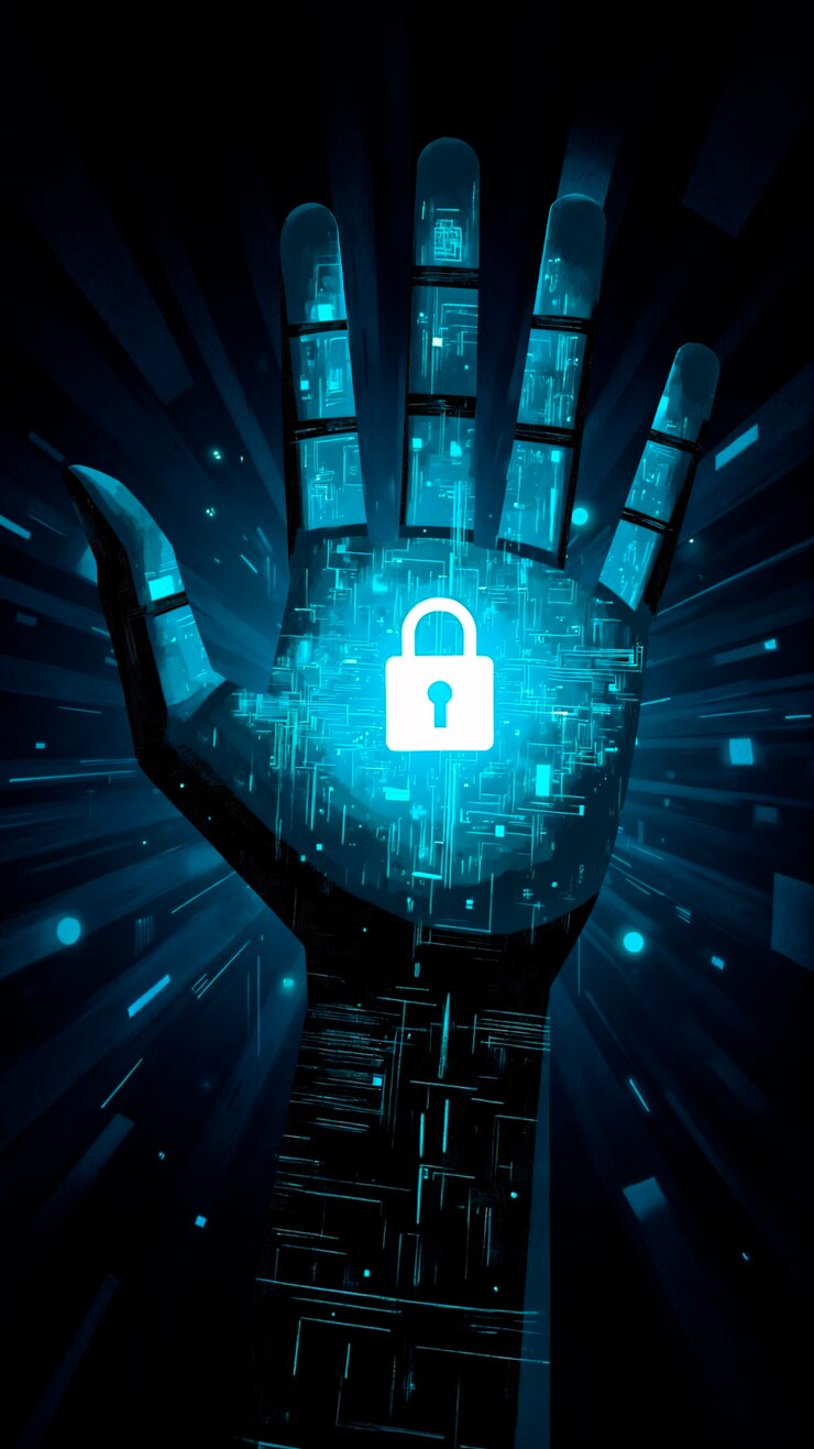 Foto gratuito cybersecurity concept: digital hand and lock