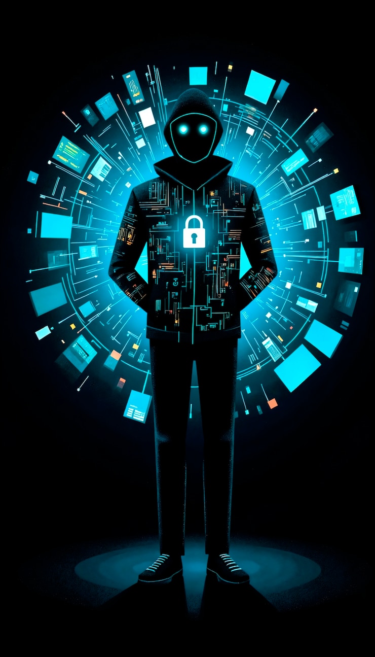 Foto gratuito cybersecurity hacker in neon lit digital world