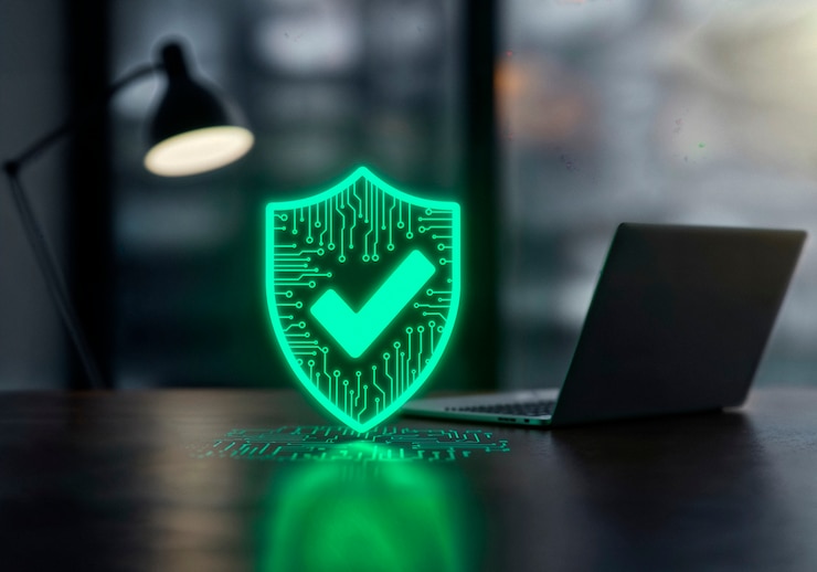 Foto gratuito cybersecurity shield protecting laptop