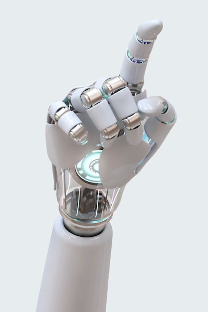 Cyborg hand 3D apuntando, tecnología de inteligencia artificial