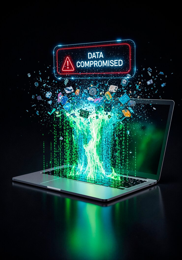 Foto gratuito data breach concept  laptop hacked
