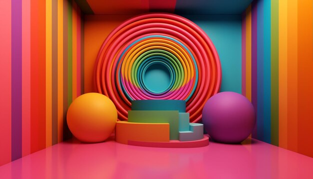 Decoración de colores vibrantes apilada en arquitectura moderna generada por IA