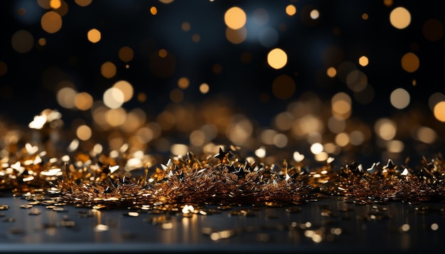 La decoración dorada brillante ilumina la noche oscura creando una celebración glamorosa generada por inteligencia artificial.