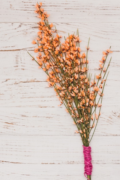 Foto gratuita decoración floral con cuerda rosa sobre fondo de madera rosa