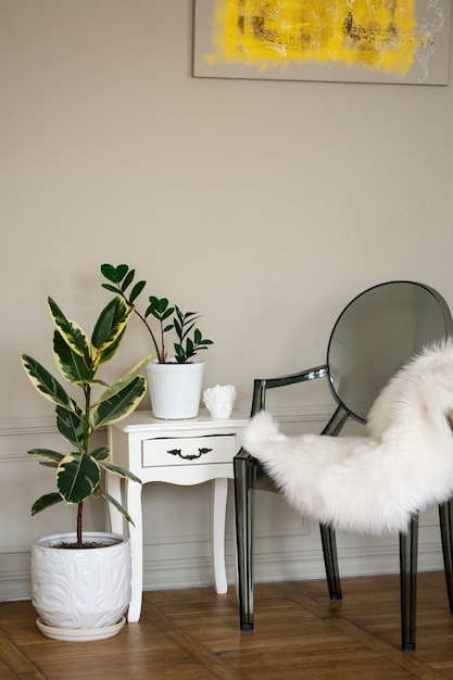 Decoración interior de la habitación con plantas en maceta