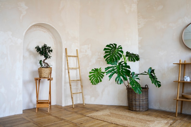 Decoración interior de la habitación con plantas en maceta