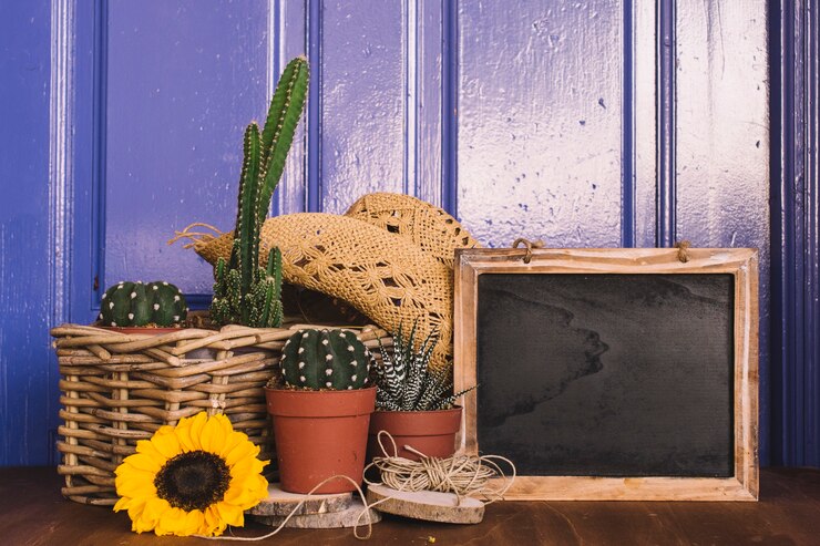 Foto gratuito decoración de jardinería con pizarra