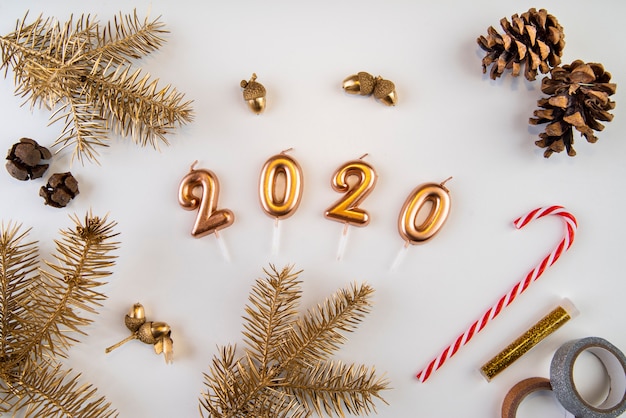 Foto gratuita decoración natural seca y dígitos de año nuevo 2020