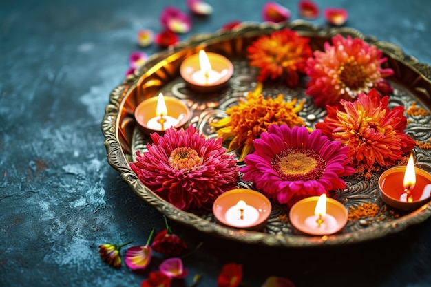 Foto gratuita decoración navratri con velas.