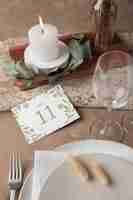 Foto gratuita decoración de número de mesa de boda