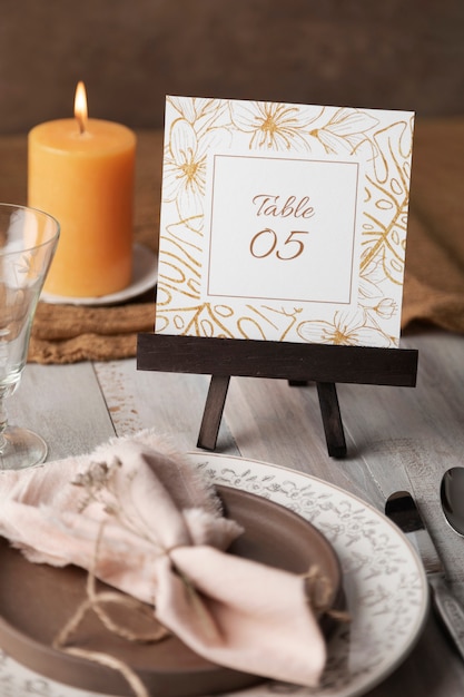 Foto gratuita decoración de número de mesa de boda