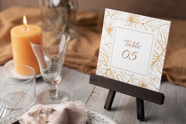 Decoración de número de mesa de boda