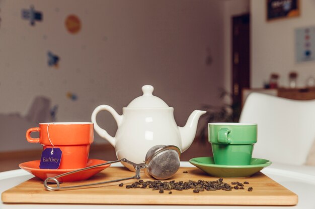 Decoración de té con dos tazas