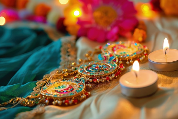 Decoración de velas muy detallada de Navratri