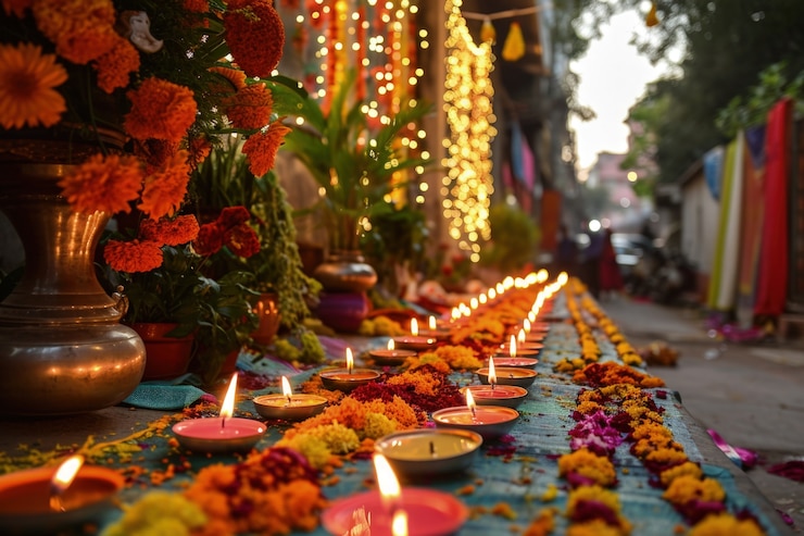 Foto gratuito decoración de velas muy detallada de navratri