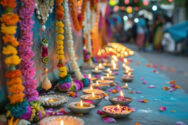 Decoración de velas muy detallada de Navratri.