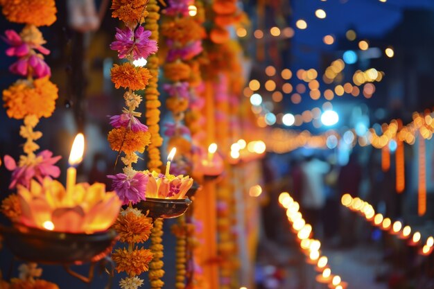 Decoración de velas muy detallada de Navratri.