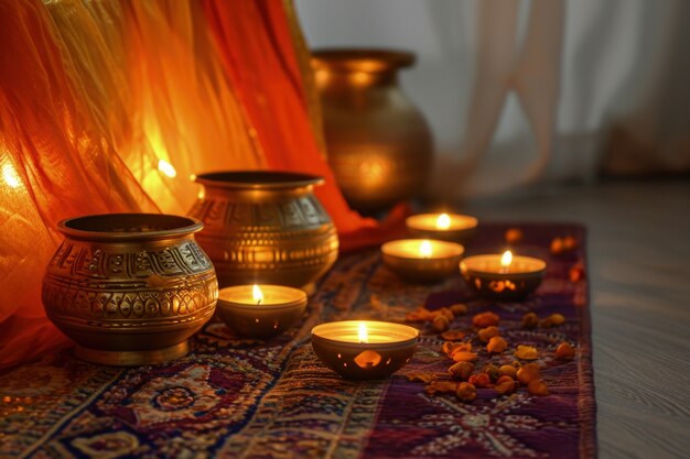 Decoración de velas muy detallada de Navratri.