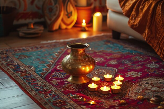 Decoración de velas muy detallada de Navratri.