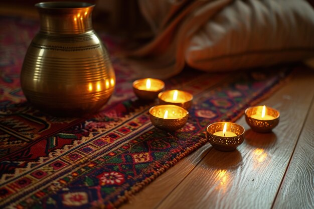 Decoración de velas muy detallada de Navratri.