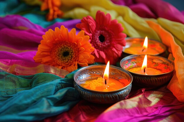 Decoración de velas muy detallada de Navratri.