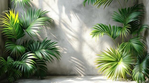 Foto gratuita decorar el espacio con palmeras y plantas de interior palmeras cerca de la pared a la luz del sol del patio