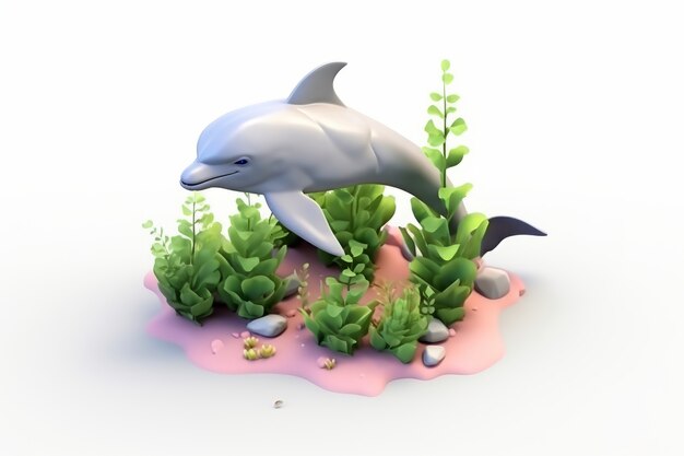 Foto gratuita delfín en 3d con plantas