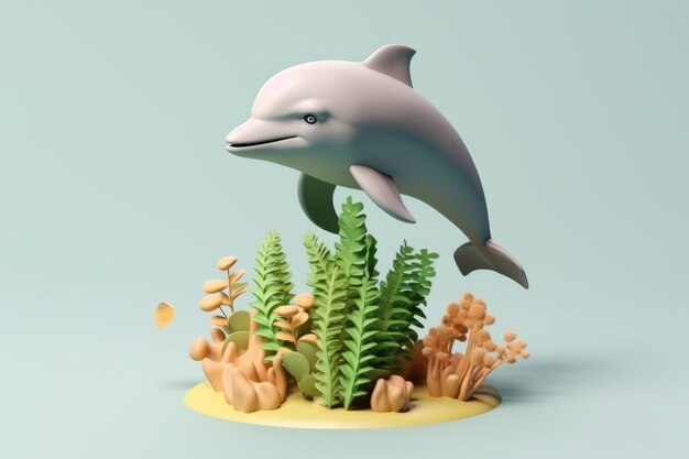 Foto gratuita delfín en 3d con plantas