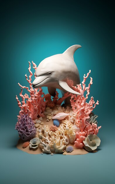 Delfín en 3D con plantas