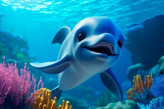 Delfín de dibujos animados lindo sonriendo
