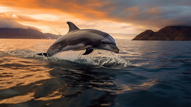 Delfín saltando fuera del agua