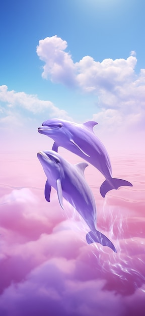 Foto gratuita delfines en 3d al aire libre