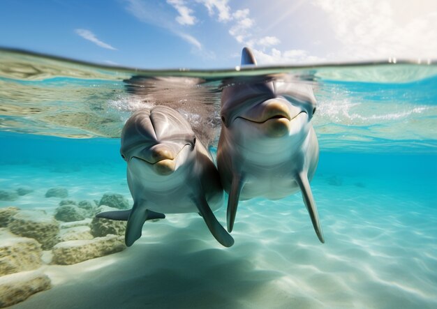 Delfines nadando juntos