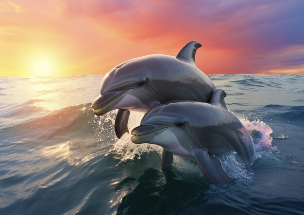 Delfines nadando juntos