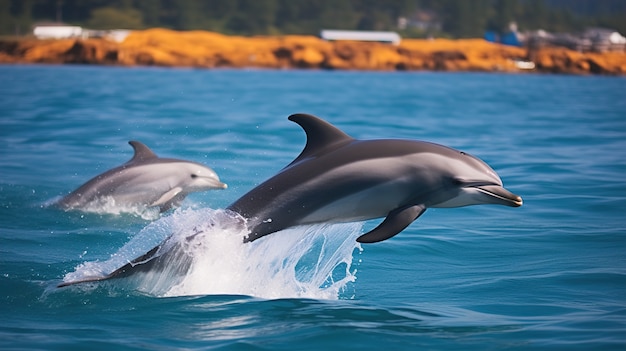 Foto gratuita delfines saltando fuera del agua.