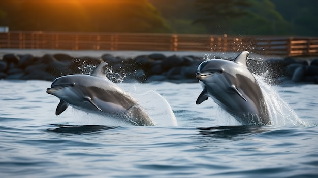 Foto gratuita delfines saltando fuera del agua.